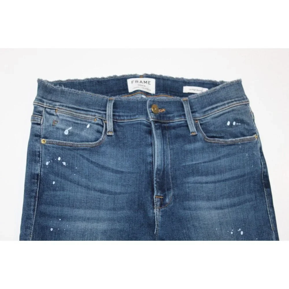 Frame Jeans Womens 30  Le High Skinny Raw Hem Ankle Paint Splatter High Rise - Picture 6 of 6